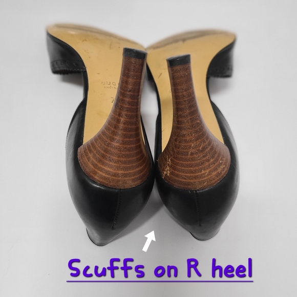 Gucci Vintage Black Leather D'Orsay Wood Heel Pumps Sz 7 - Picture 12 of 12